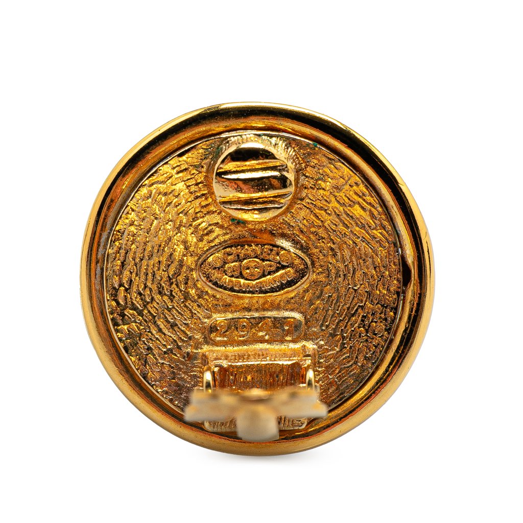 Chanel Gold Plated Faux Pearl CC Round Clip On Earrings - 3