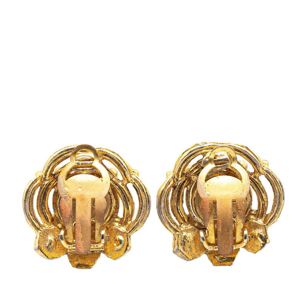 Chanel Gold Plated Faux Pearl and Rhinestones Clip on Earrings - Back view