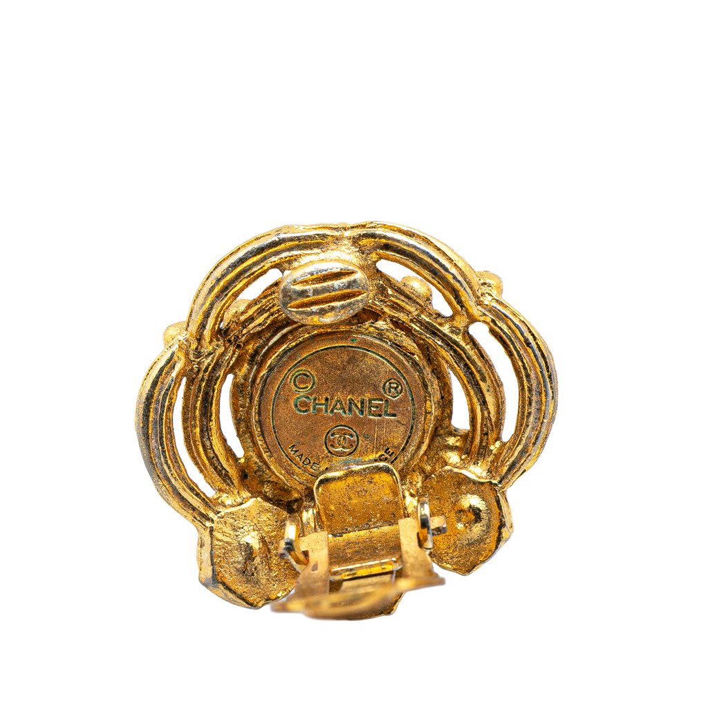 Chanel Gold Plated Faux Pearl and Rhinestones Clip on Earrings - Image 6