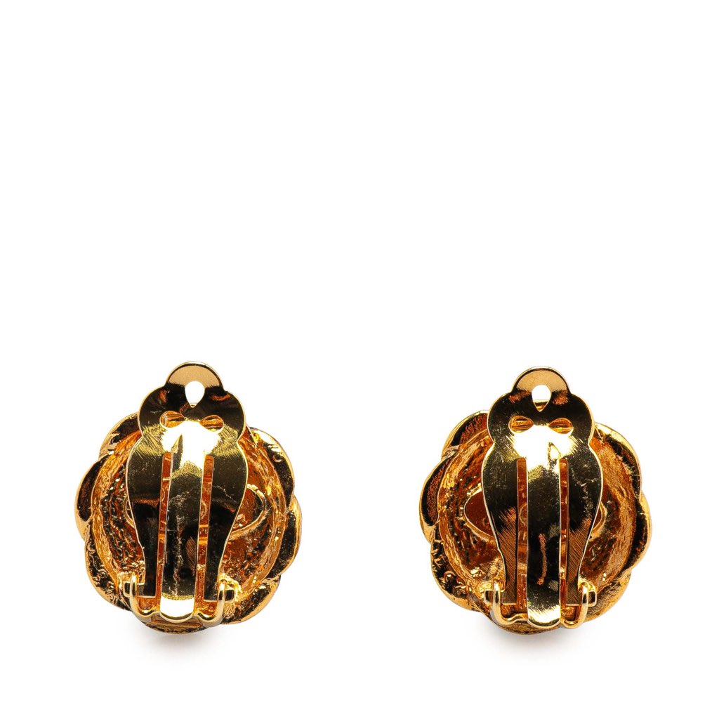 Chanel Gold Plated CC Round Clip On Earrings - 2