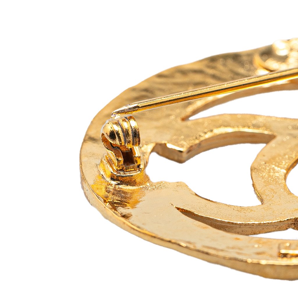 Chanel Gold Plated CC Brooch - Side view