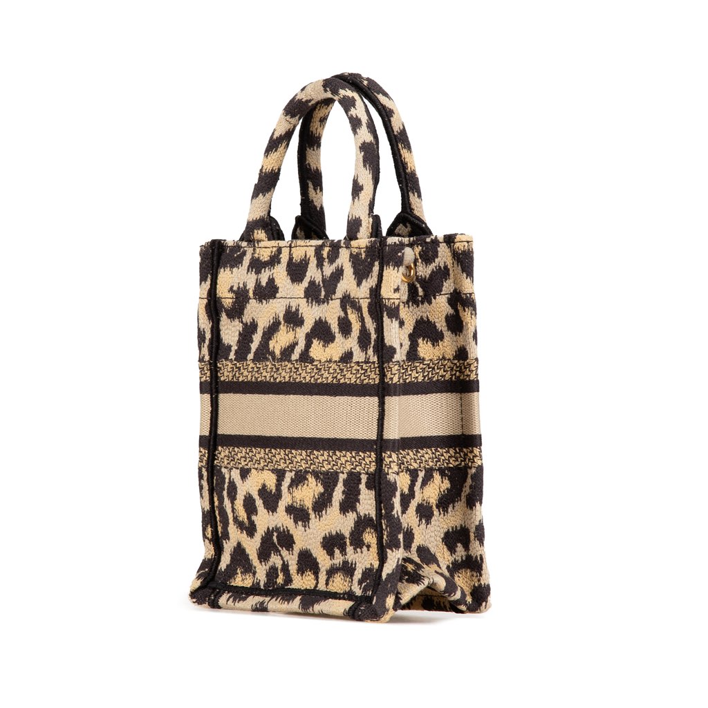 Dior Mizza Mini Embroidered Canvas Leopard Vertical Book Tote - Back view