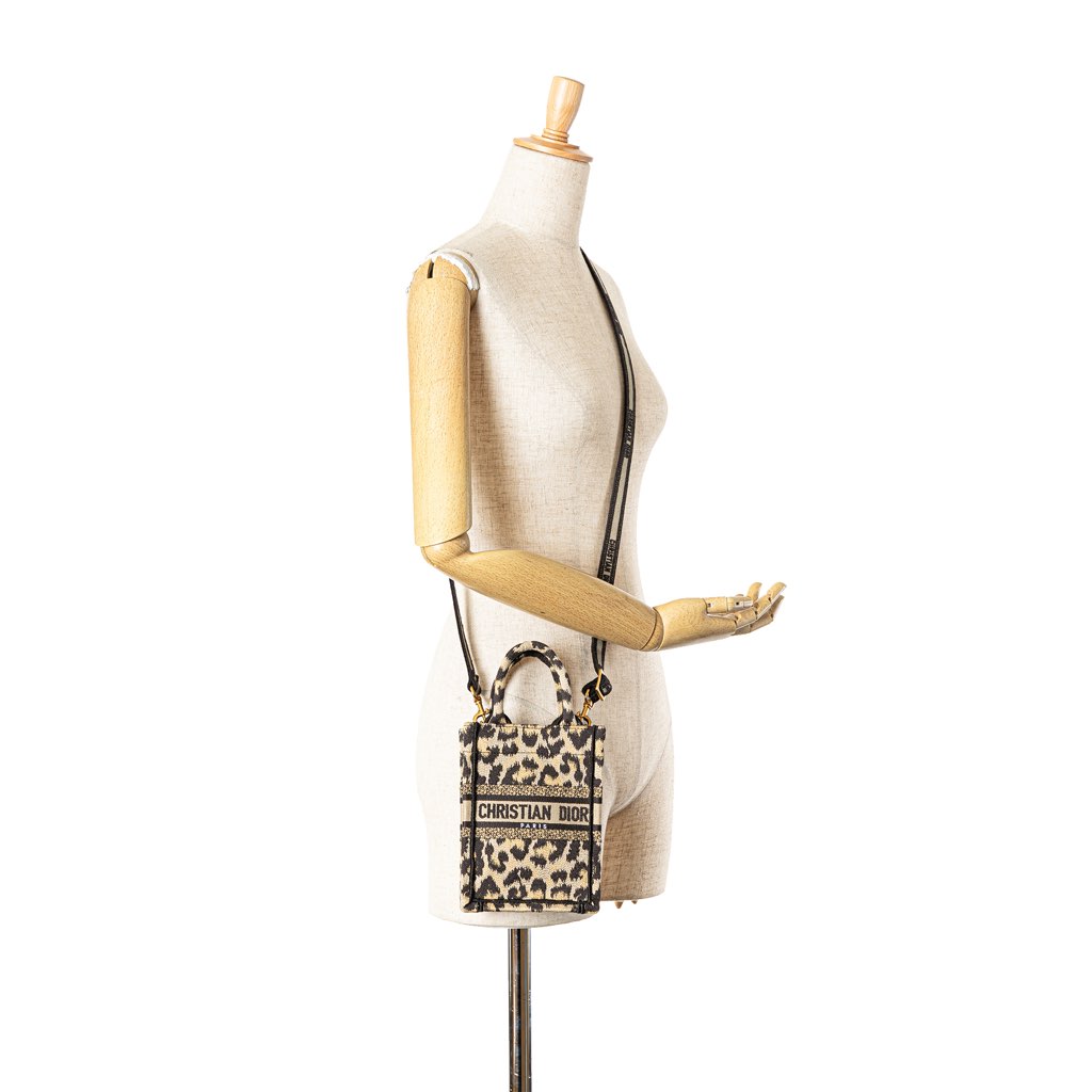 Dior Mizza Mini Embroidered Canvas Leopard Vertical Book Tote - Detail 2