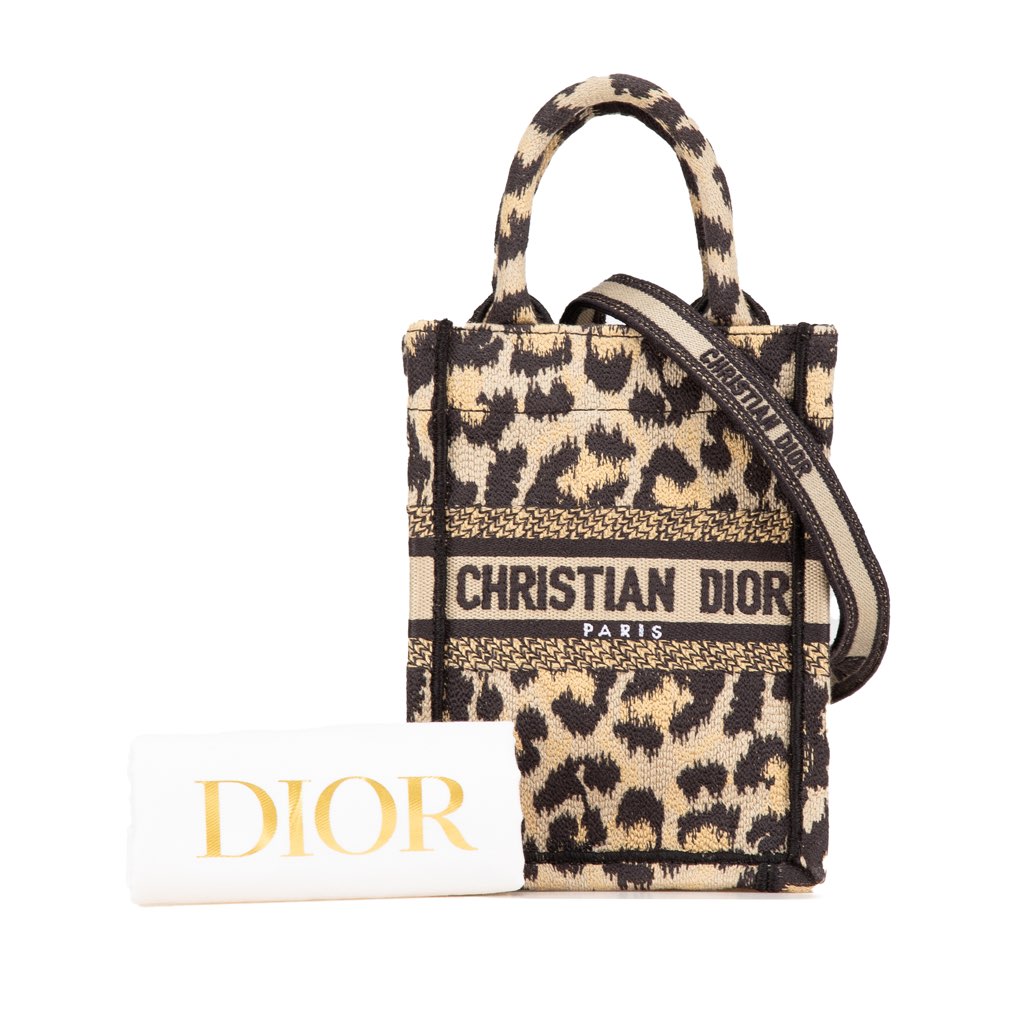 Dior Mizza Mini Embroidered Canvas Leopard Vertical Book Tote - Image 10