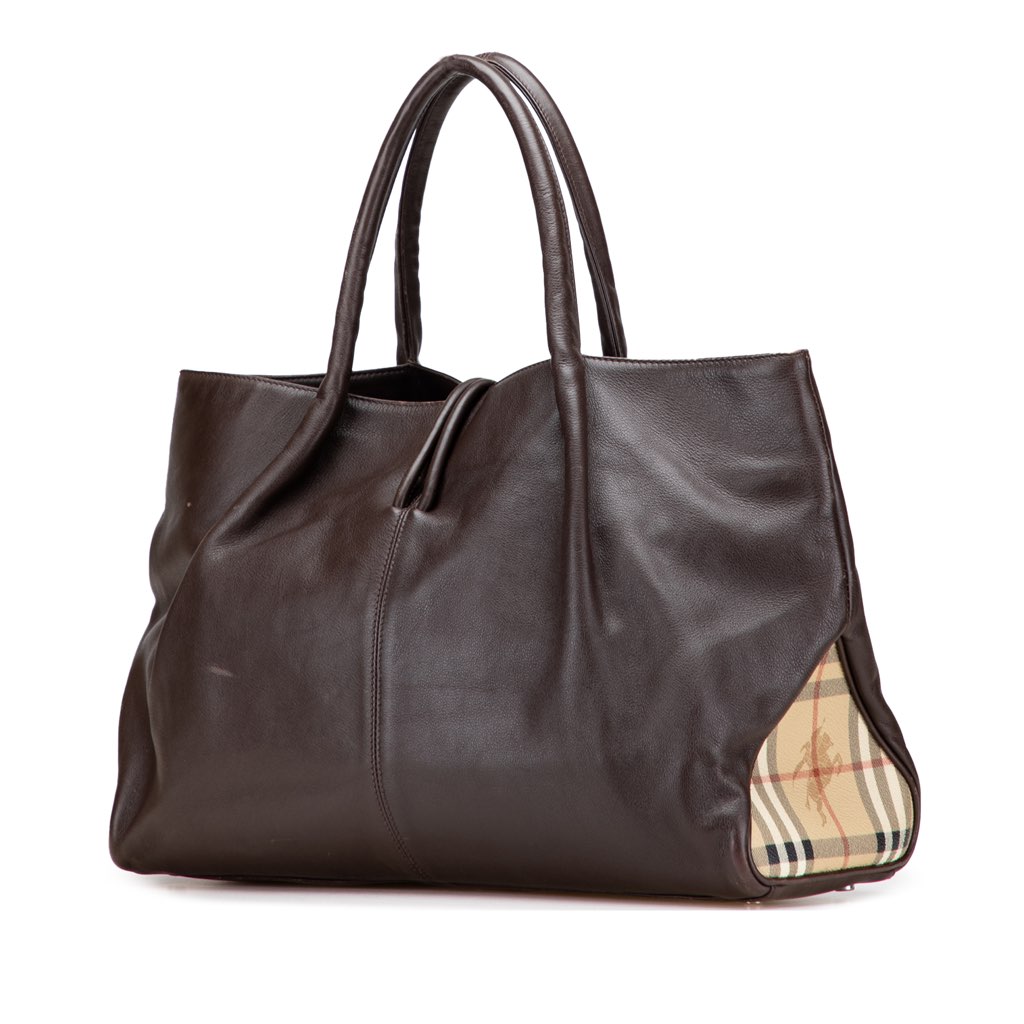 Burberry Medium House Check Trimmed Leather Horn Toggle Tote - 2