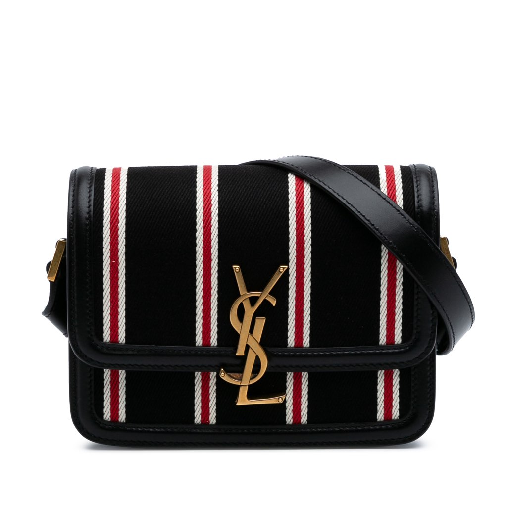 Saint Laurent Small Canvas Striped Solferino Satchel In Box