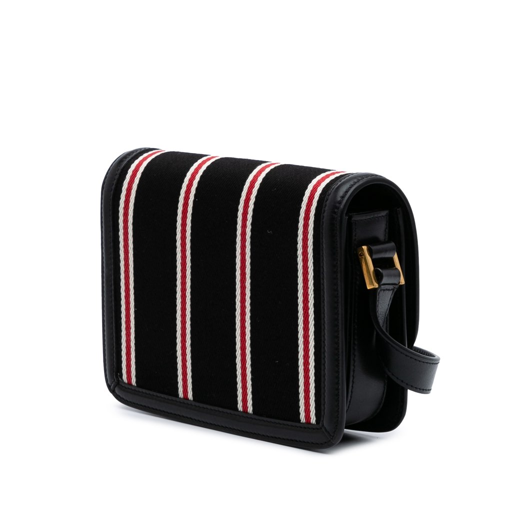 Saint Laurent Small Canvas Striped Solferino Satchel In Box - Back view