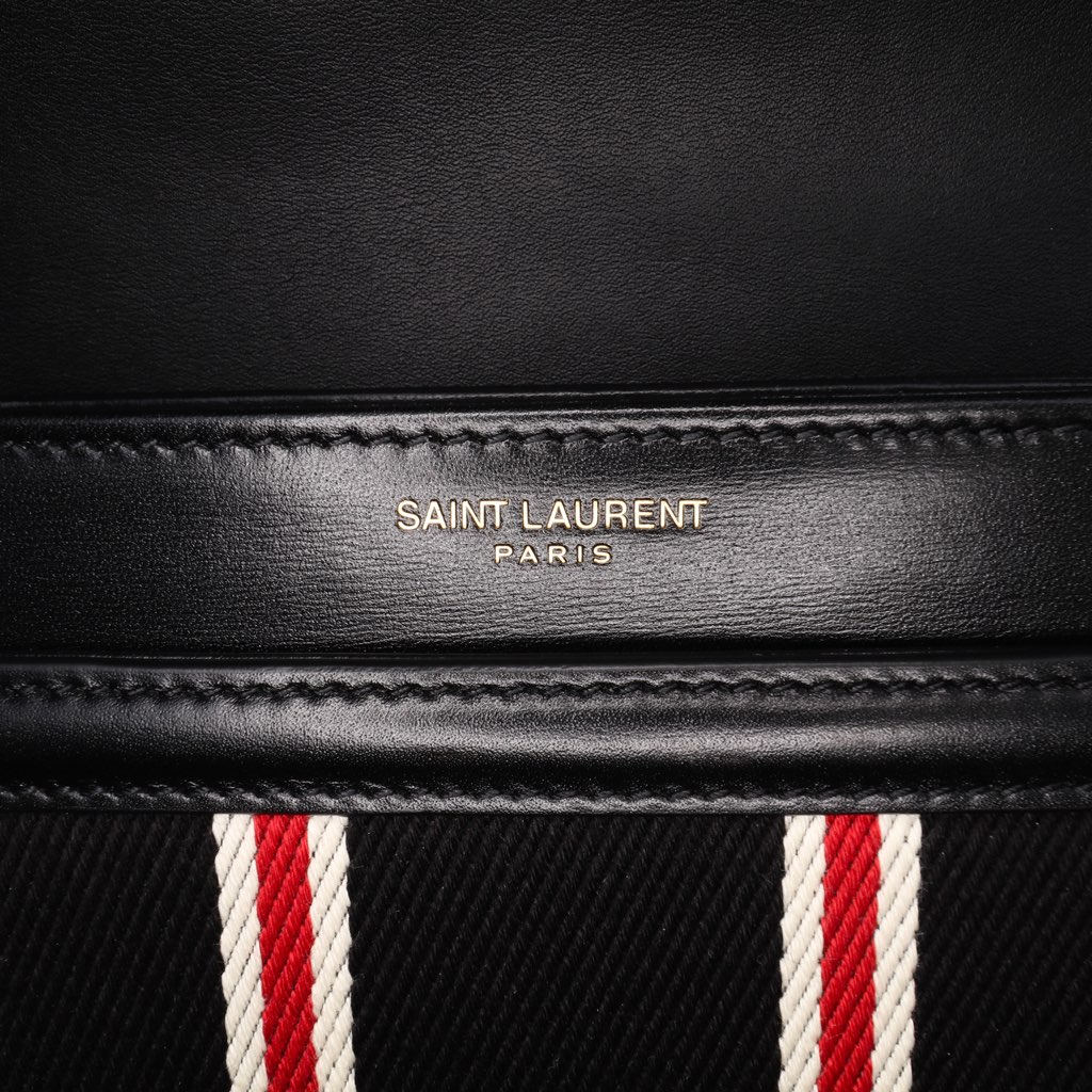 Saint Laurent Small Canvas Striped Solferino Satchel In Box - Side view