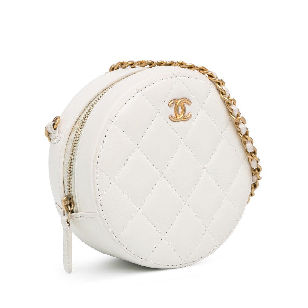 Chanel Quilted Lambskin Pearl Crush Round Clutch with Chain - 2