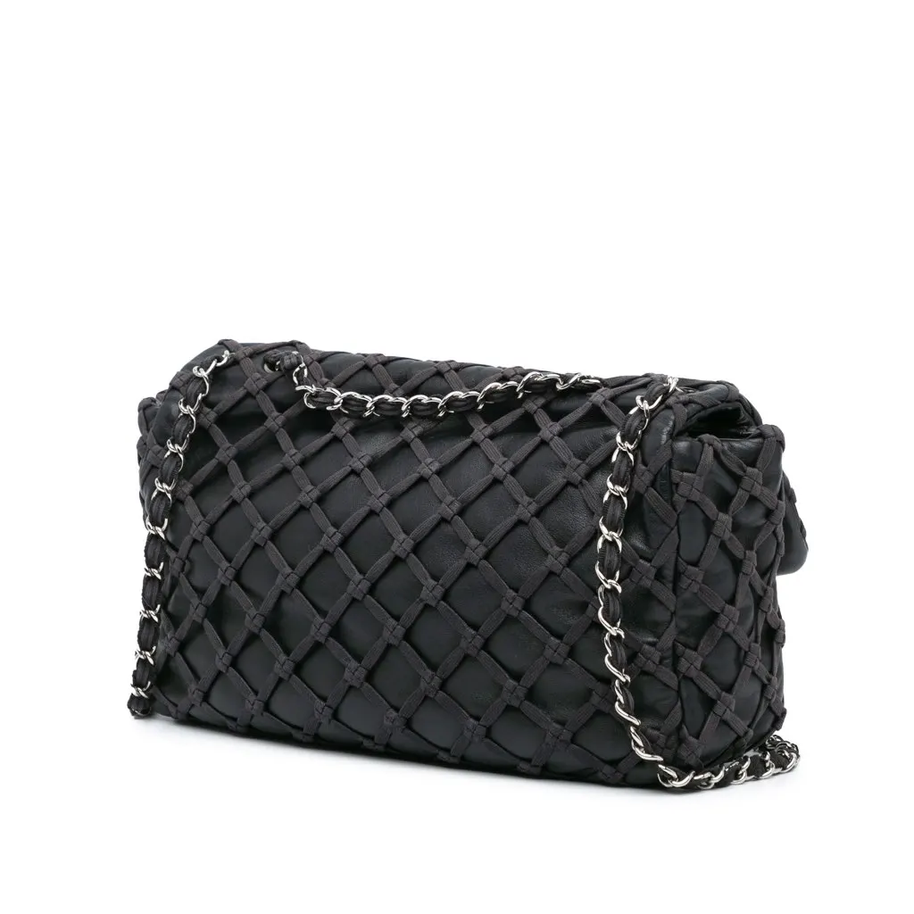 Chanel Jumbo Calfskin Canebiers Net Flap Black Leather Good - Back View
