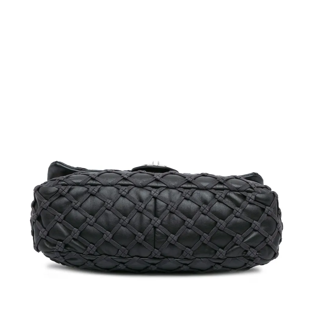 Chanel Jumbo Calfskin Canebiers Net Flap Black Leather Good - Inside View