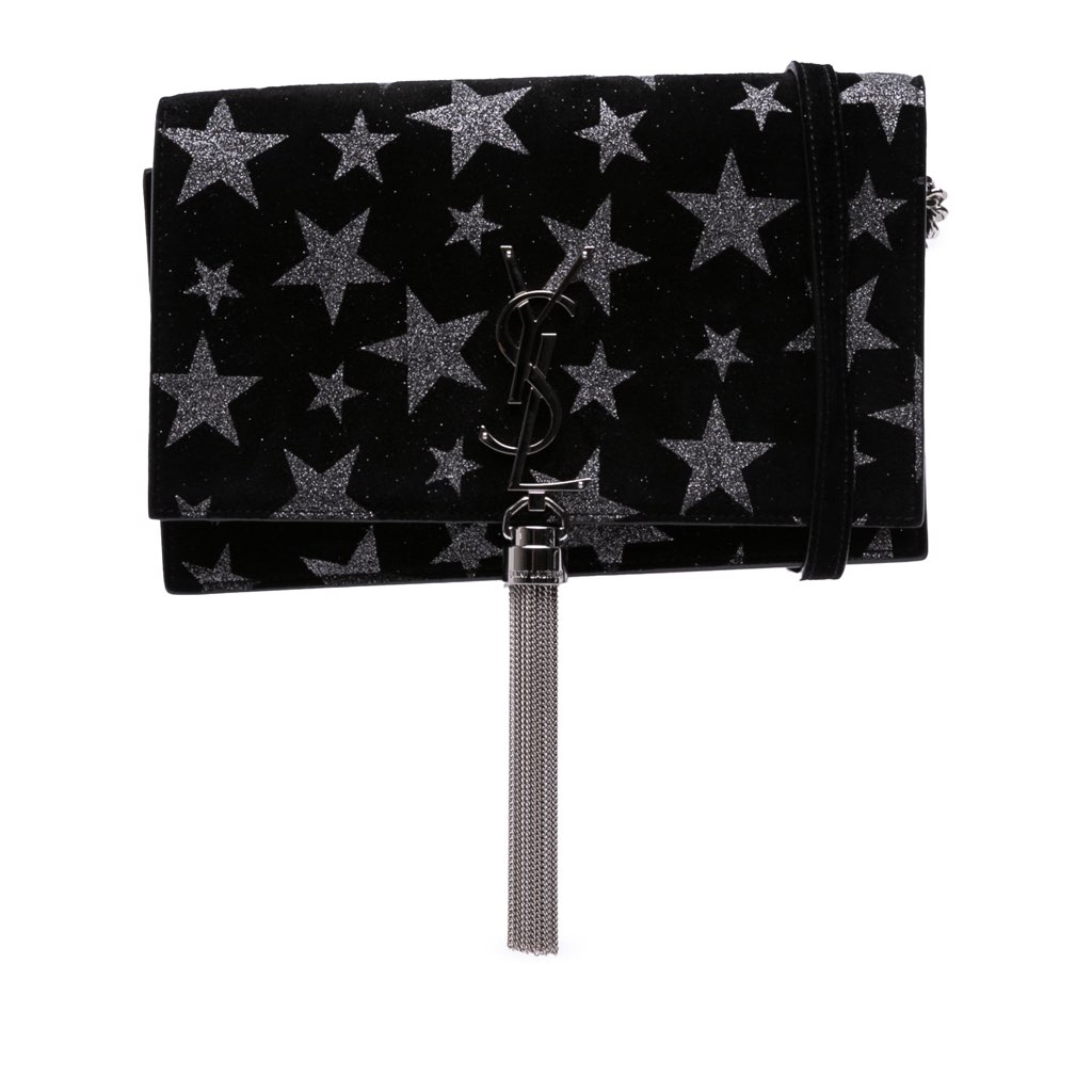 Saint Laurent Suede Monogram Star Kate Tassel Wallet on Chain