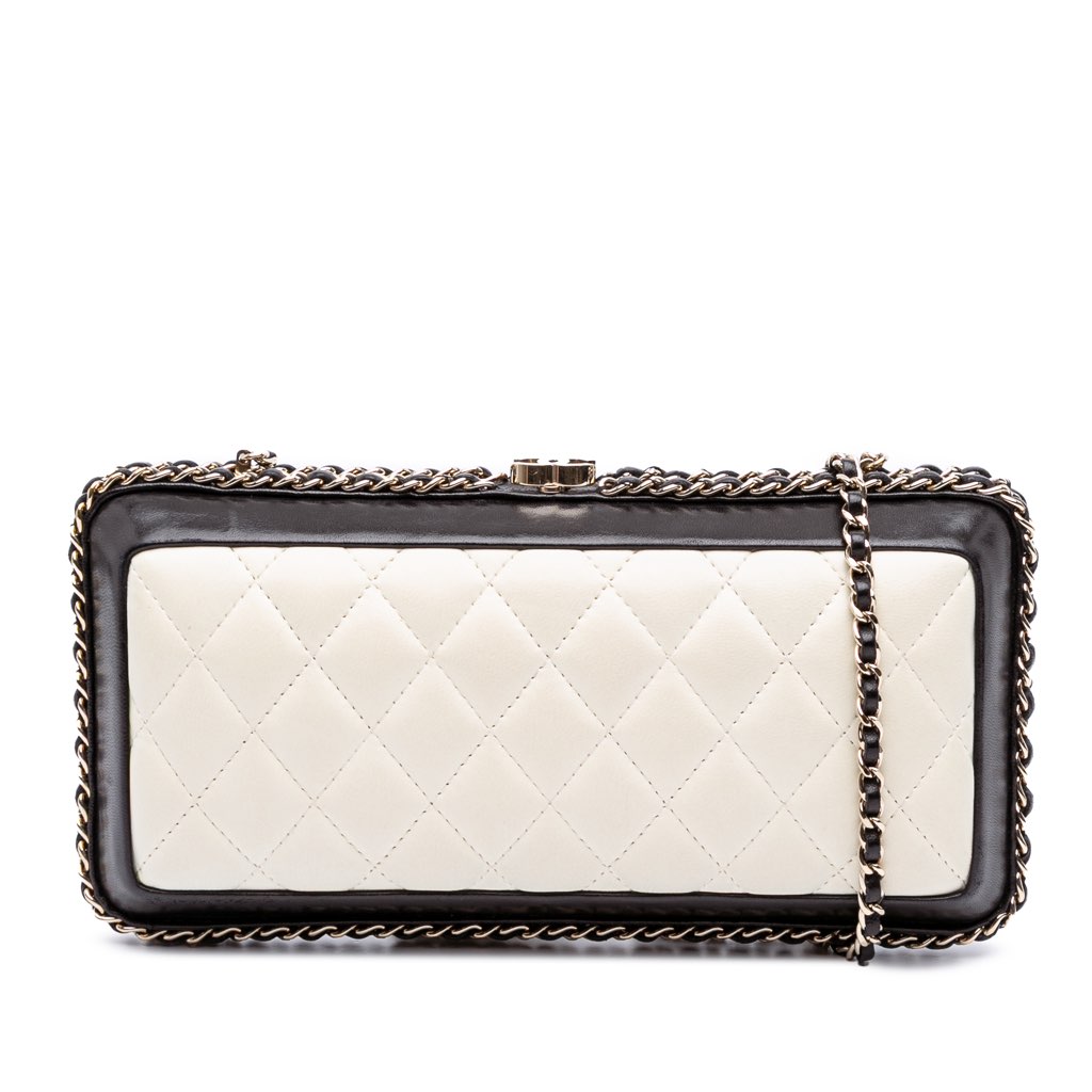 Chanel Bicolor Quilted Lambskin Chain Around Clutch