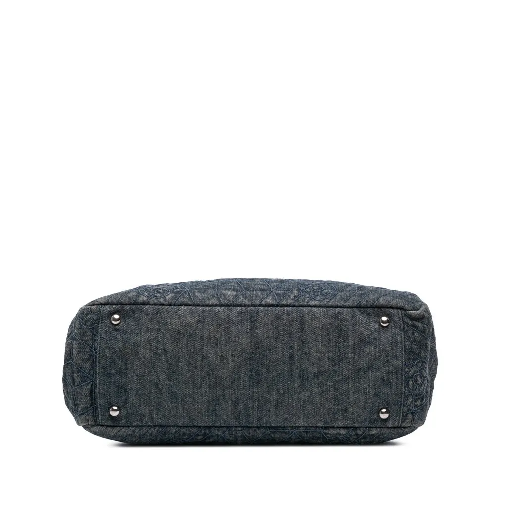Chanel Denim Camellia Embroidered Shopping Tote Blue Denim Good - Inside View