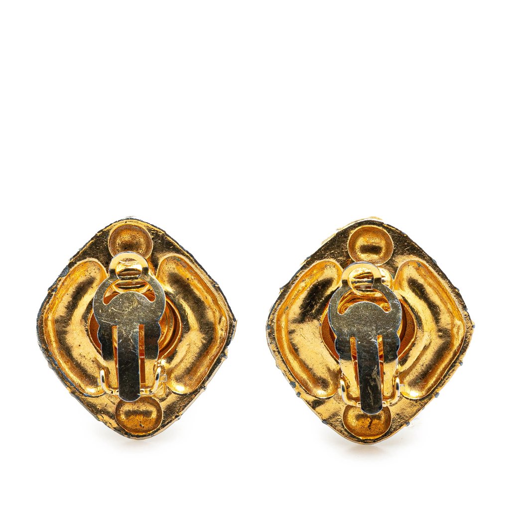 Chanel Gold Plated Diamond Crystal Clip on Earrings - 2