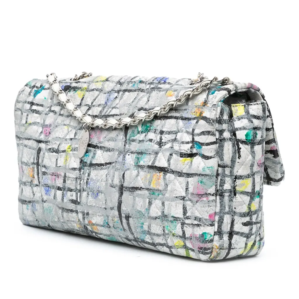 Chanel Medium Calfskin Hand Painted Graffiti Flap White Leather Good - Back View