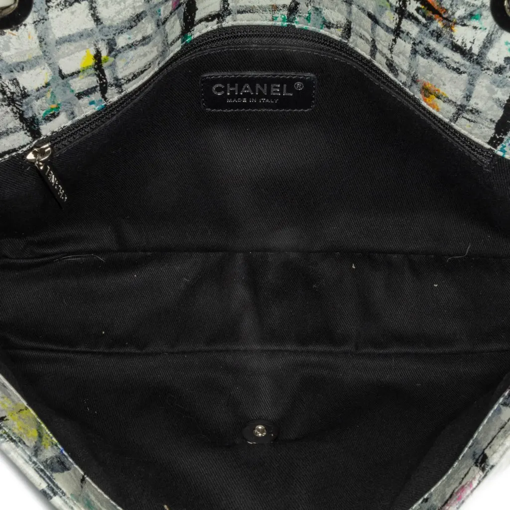 Chanel Medium Calfskin Hand Painted Graffiti Flap White Leather Good - Model View
