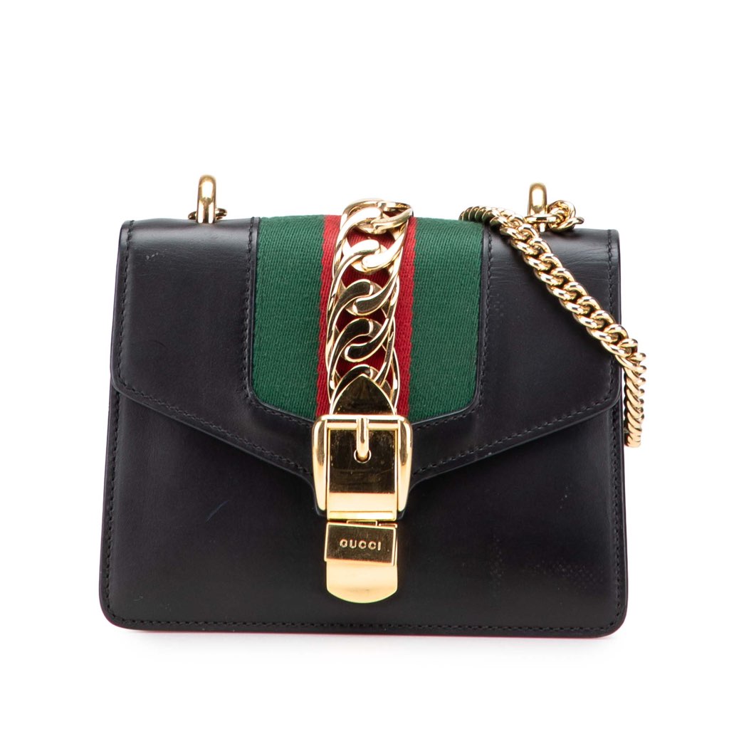 Gucci Mini Leather Web Sylvie Chain Crossbody