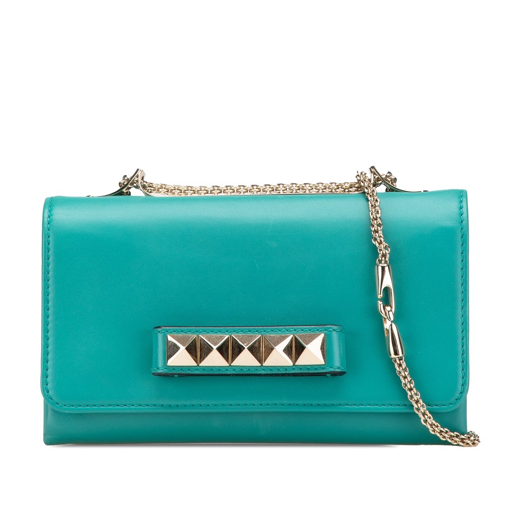 Valentino Leather Rockstud Va Va Voom Clutch on Chain