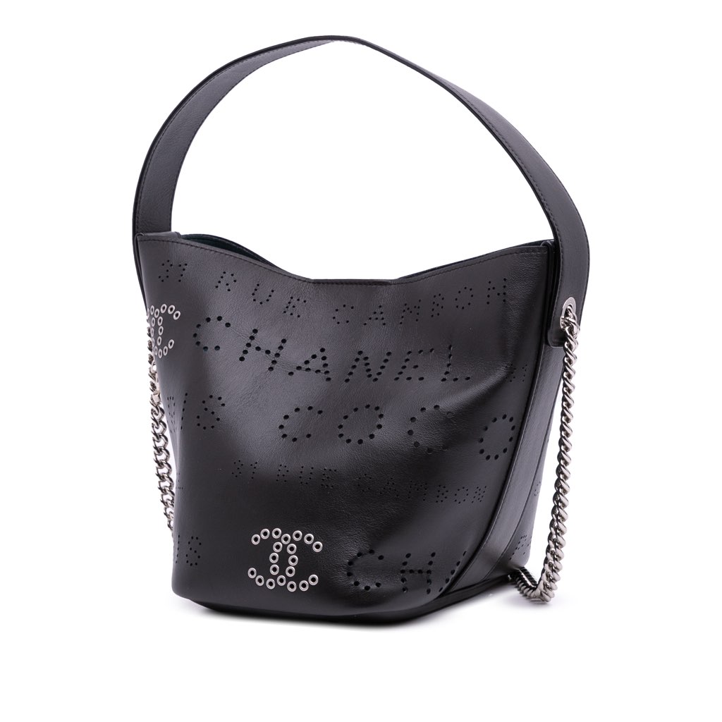 Chanel Calfskin and Tweed Small Piercing Light Bucket Bag - Back view