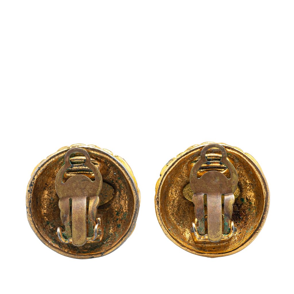 Chanel Gold Plated CC Quilted Clip On Earrings - 2