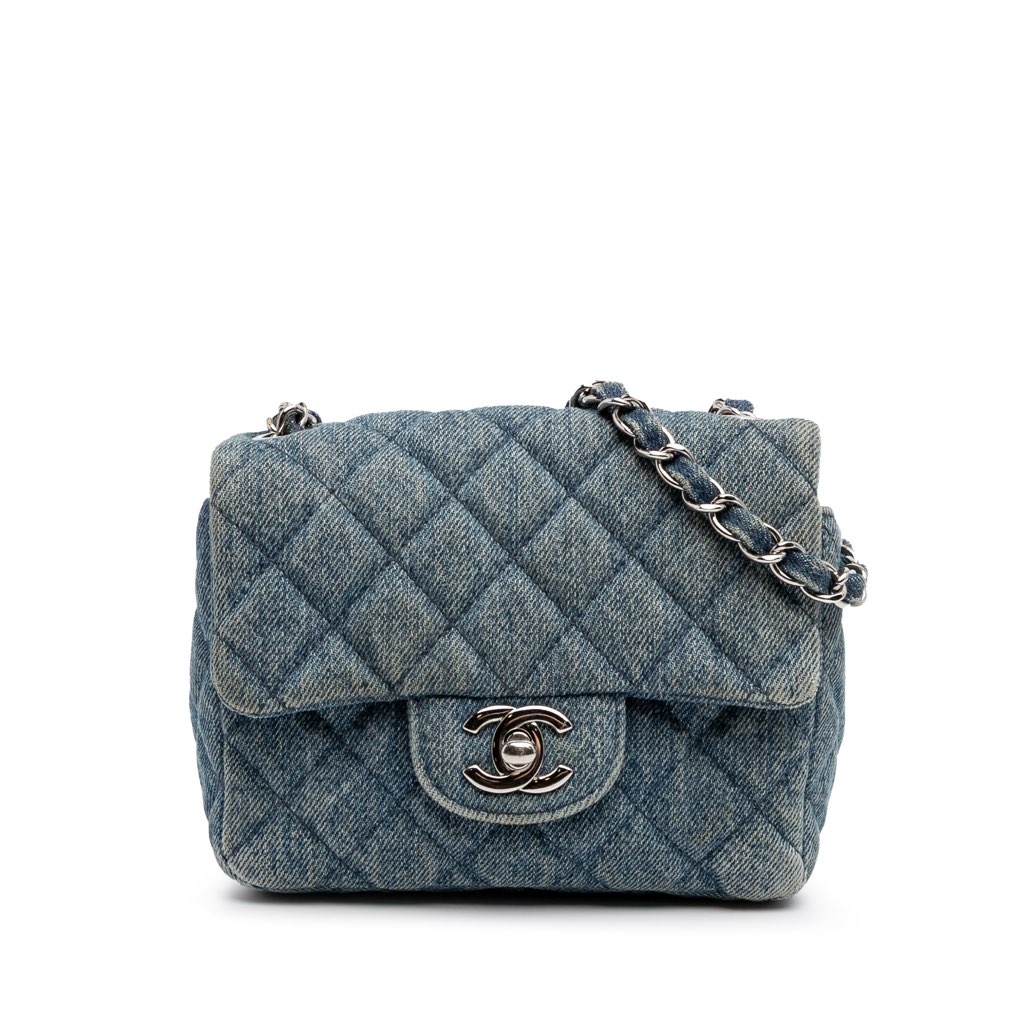 Chanel Mini Square CC Quilted Denim Single Flap