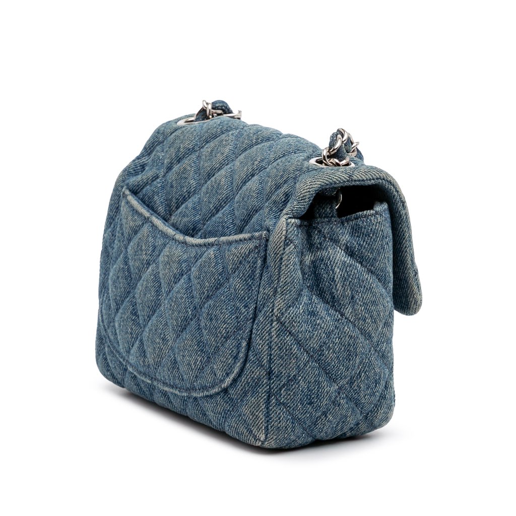 Chanel Mini Square CC Quilted Denim Single Flap - Back view