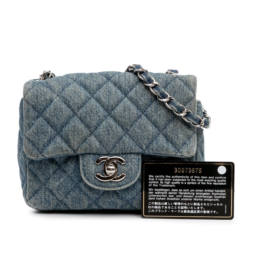 Chanel Mini Square CC Quilted Denim Single Flap - Image 14