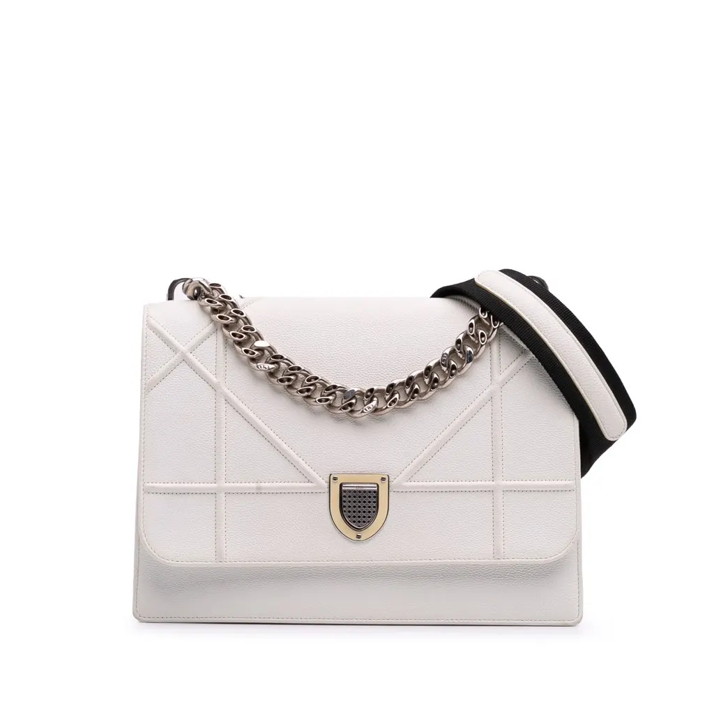 Dior Large Grained Calfskin Diorama Satchel White Leather Very good - Front View