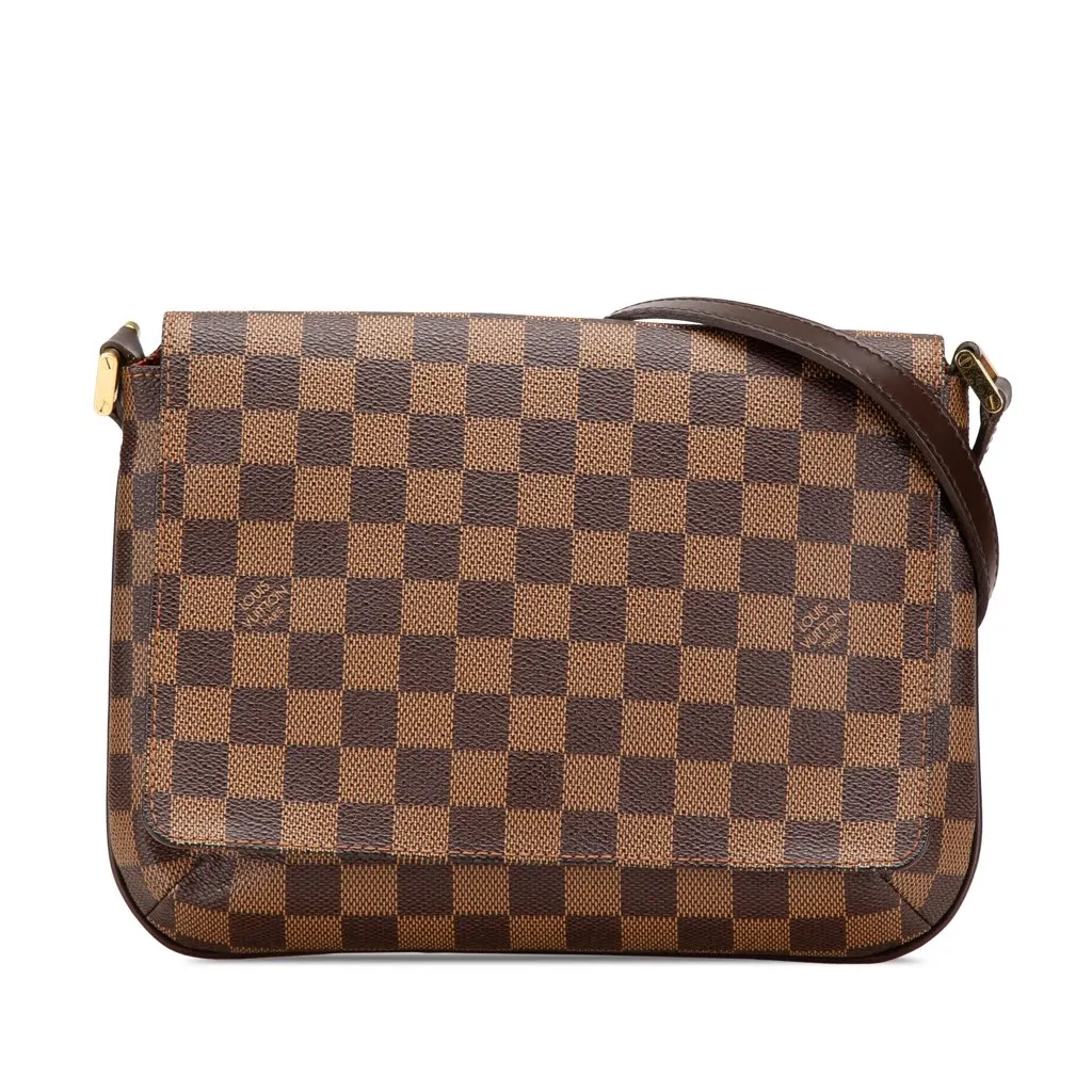 Louis Vuitton Damier Ebene Musette Tango Long Strap Brown Canvas Good - Front View