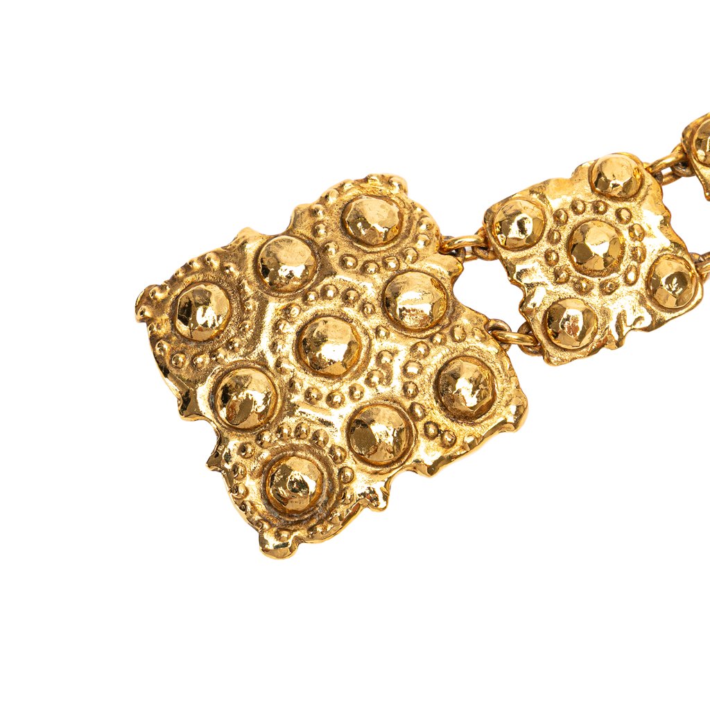 Chanel Wide Gold Plated Square Hammered Chain Belt - 3