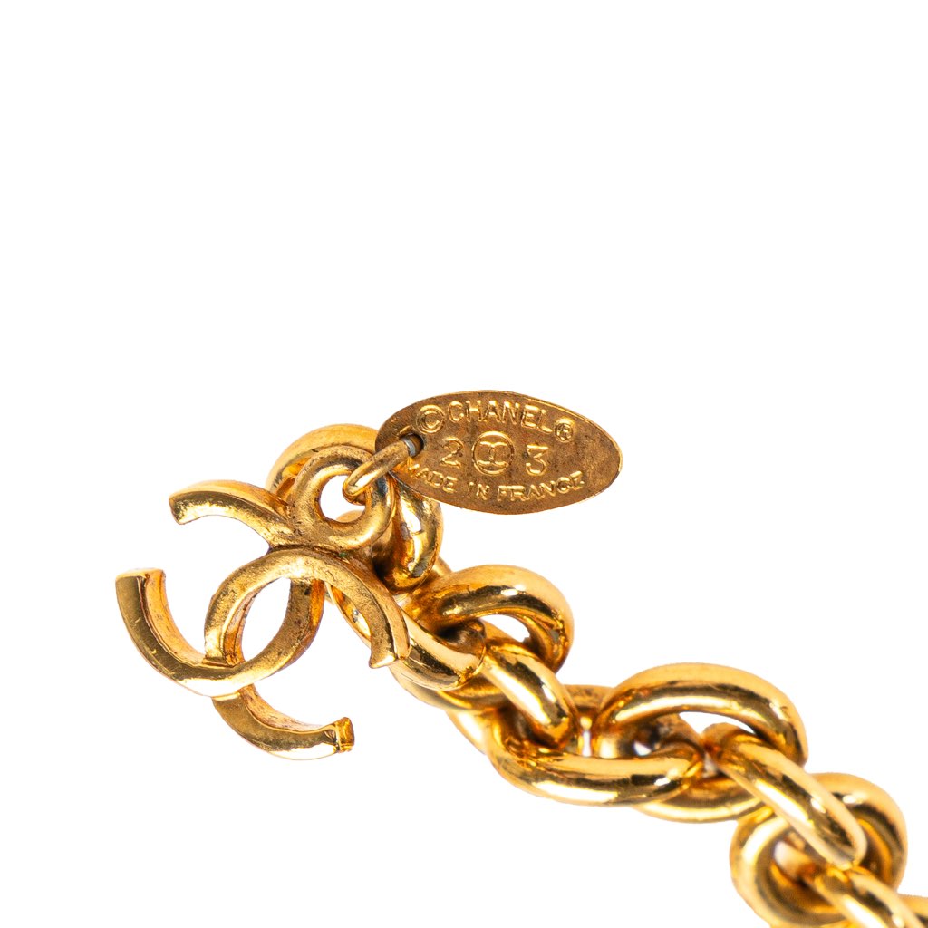 Chanel Wide Gold Plated Square Hammered Chain Belt - 4