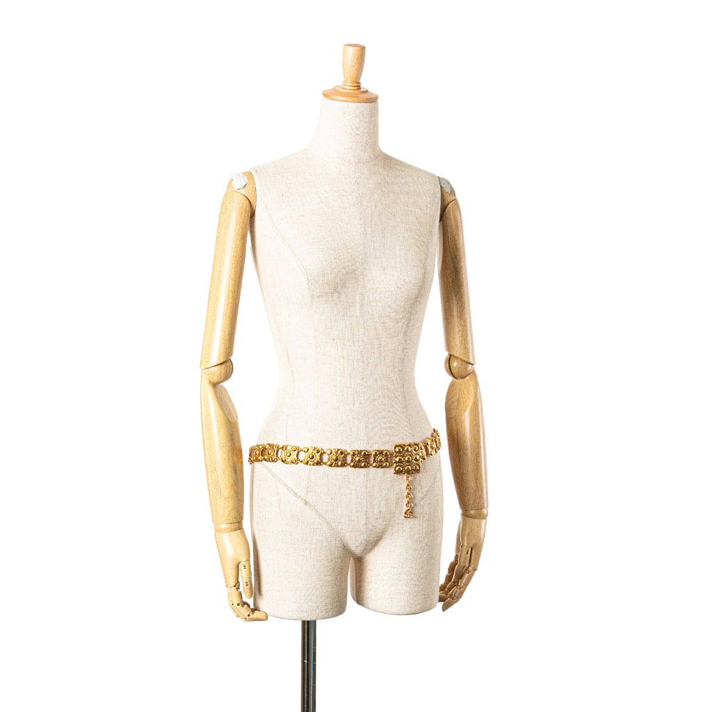 Chanel Wide Gold Plated Square Hammered Chain Belt - 5