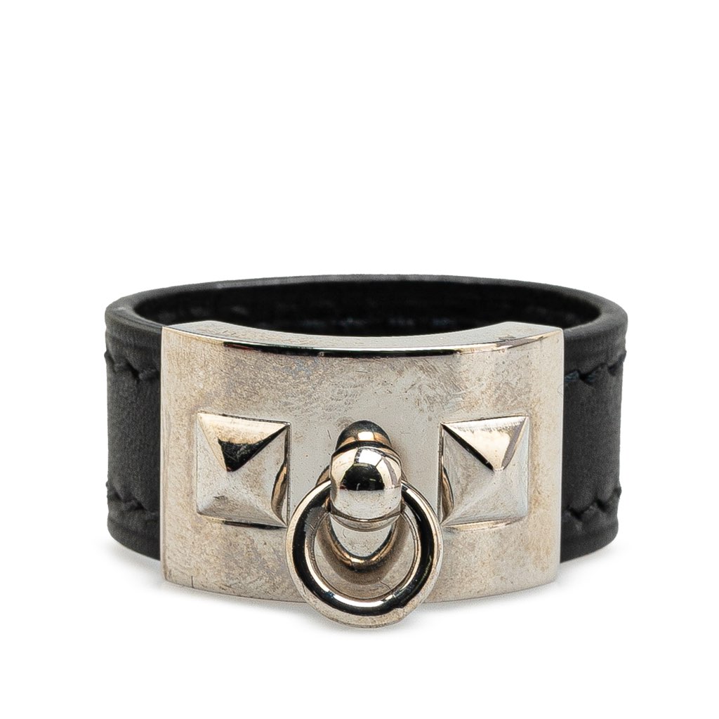 Hermès Leather and Palladium Plated Collier de Chien Ring