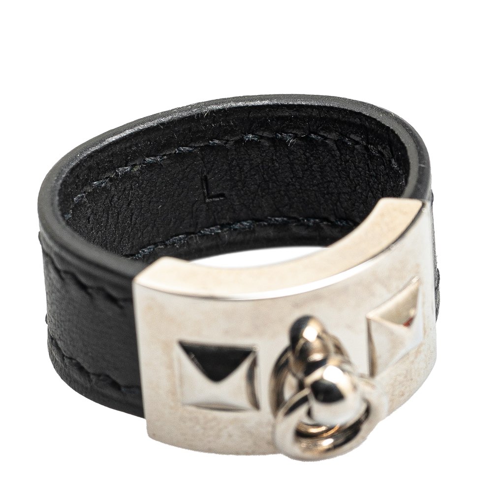 Hermès Leather and Palladium Plated Collier de Chien Ring - 5