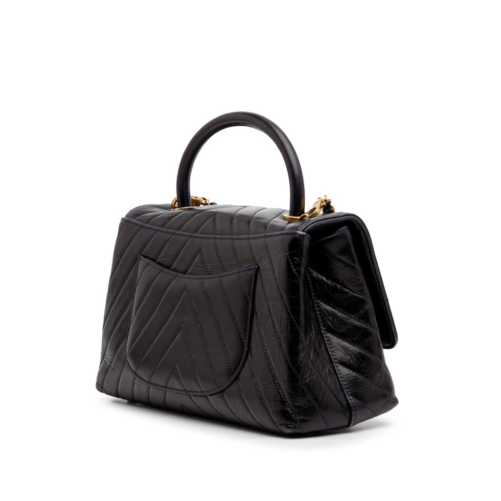 Chanel Medium Chevron Aged Calfskin Coco Top Handle Bag - 2