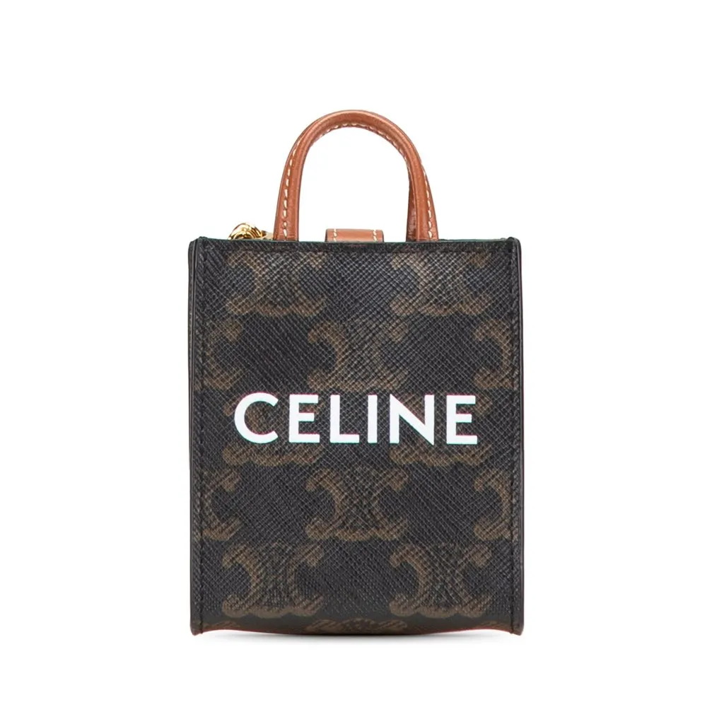 Celine Micro Triomphe Coated Canvas Vertical Cabas Bag Charm Brown Canvas Very good - Front View