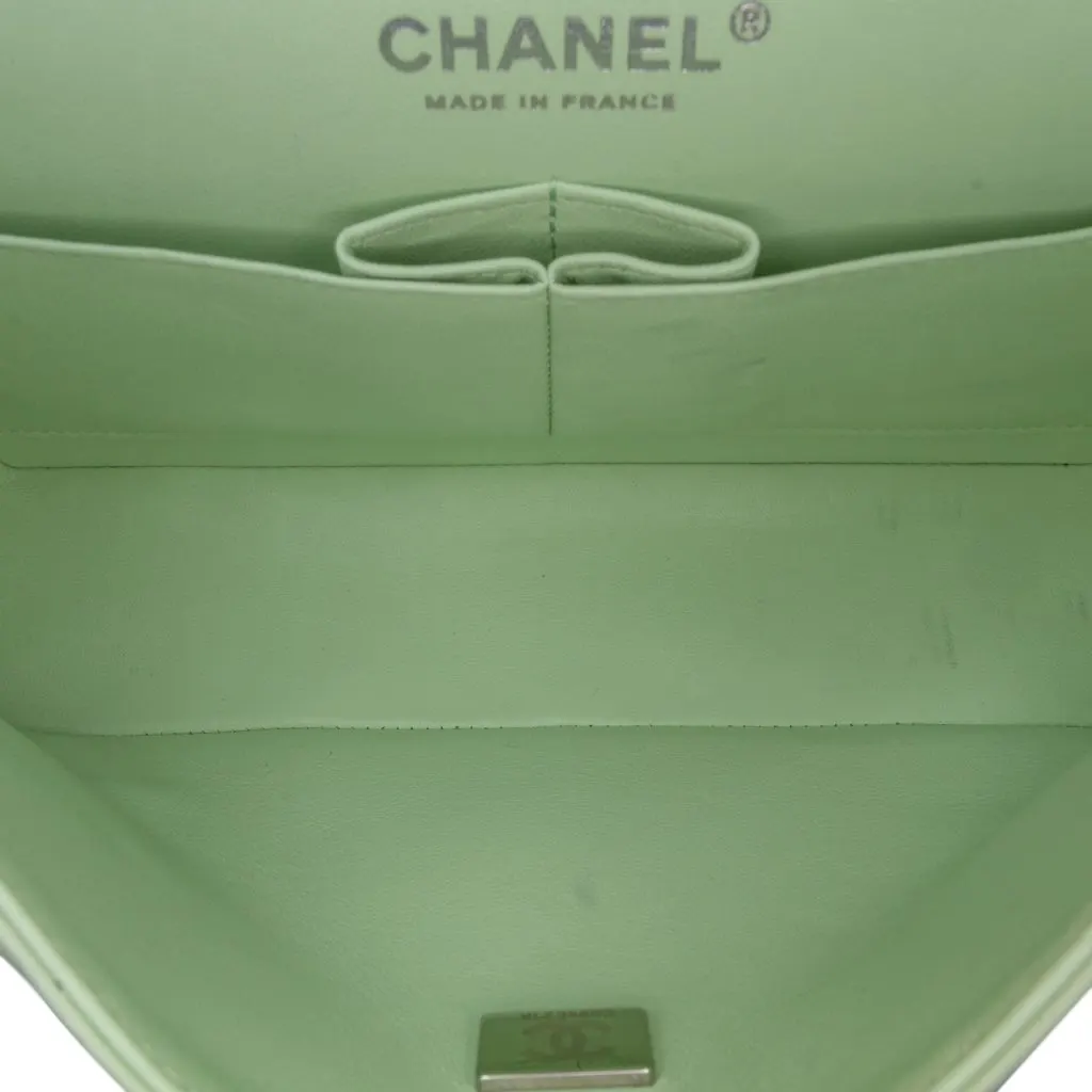 Chanel Small Classic Chevron Lambskin Double Flap Green Leather Very good - Model View