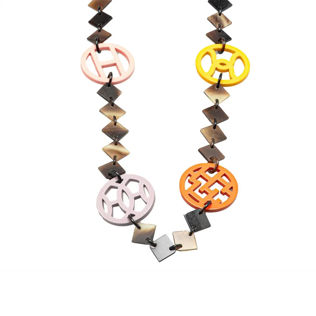 Hermès Buffalo Horn and Lacquer Lena Necklace Brown Good - Front View