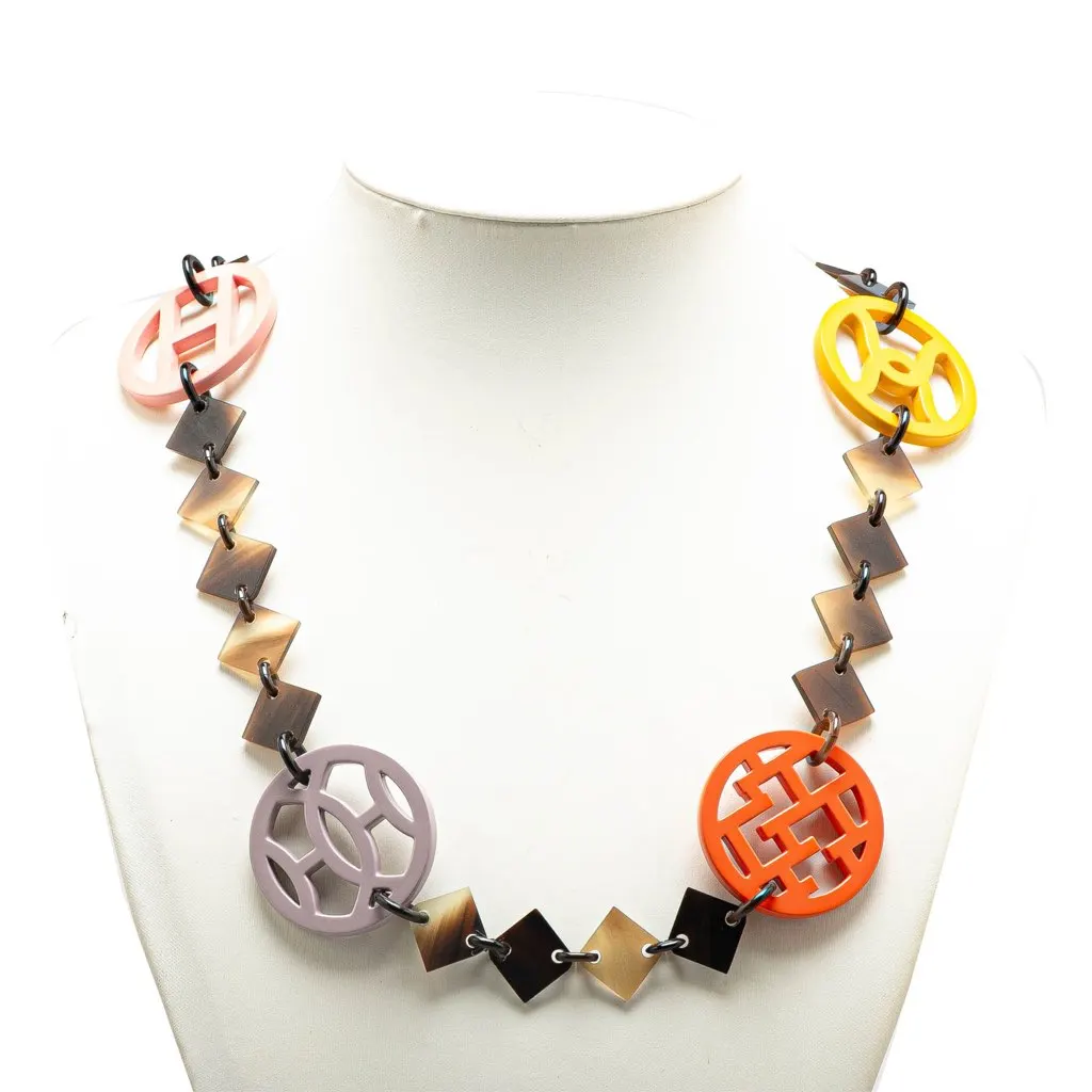 Hermès Buffalo Horn and Lacquer Lena Necklace Brown Good - Box View