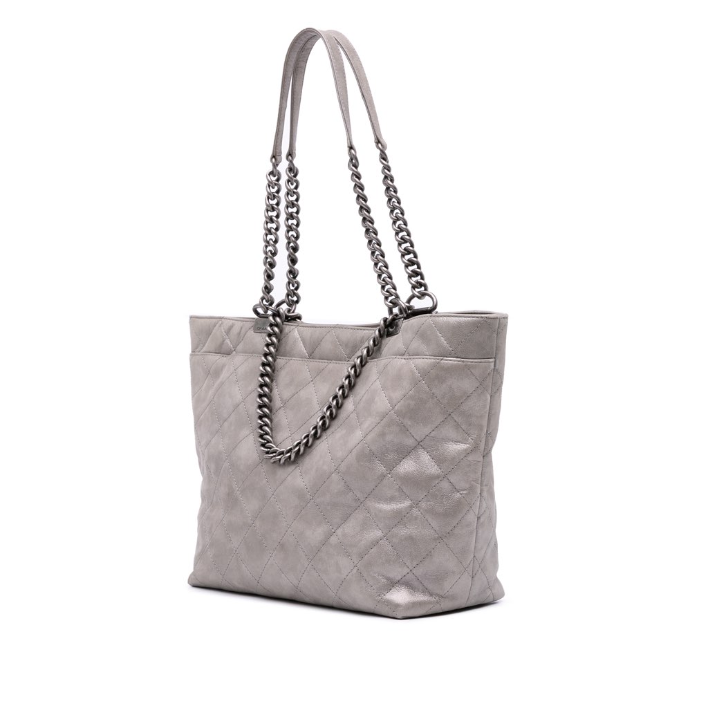 Chanel Quilted Iridescent Calfskin Shopping in Chains Tote - 2