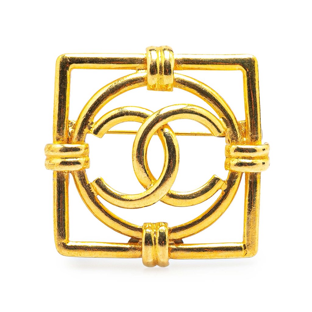 Chanel Gold Plated CC Square Lock Brooch