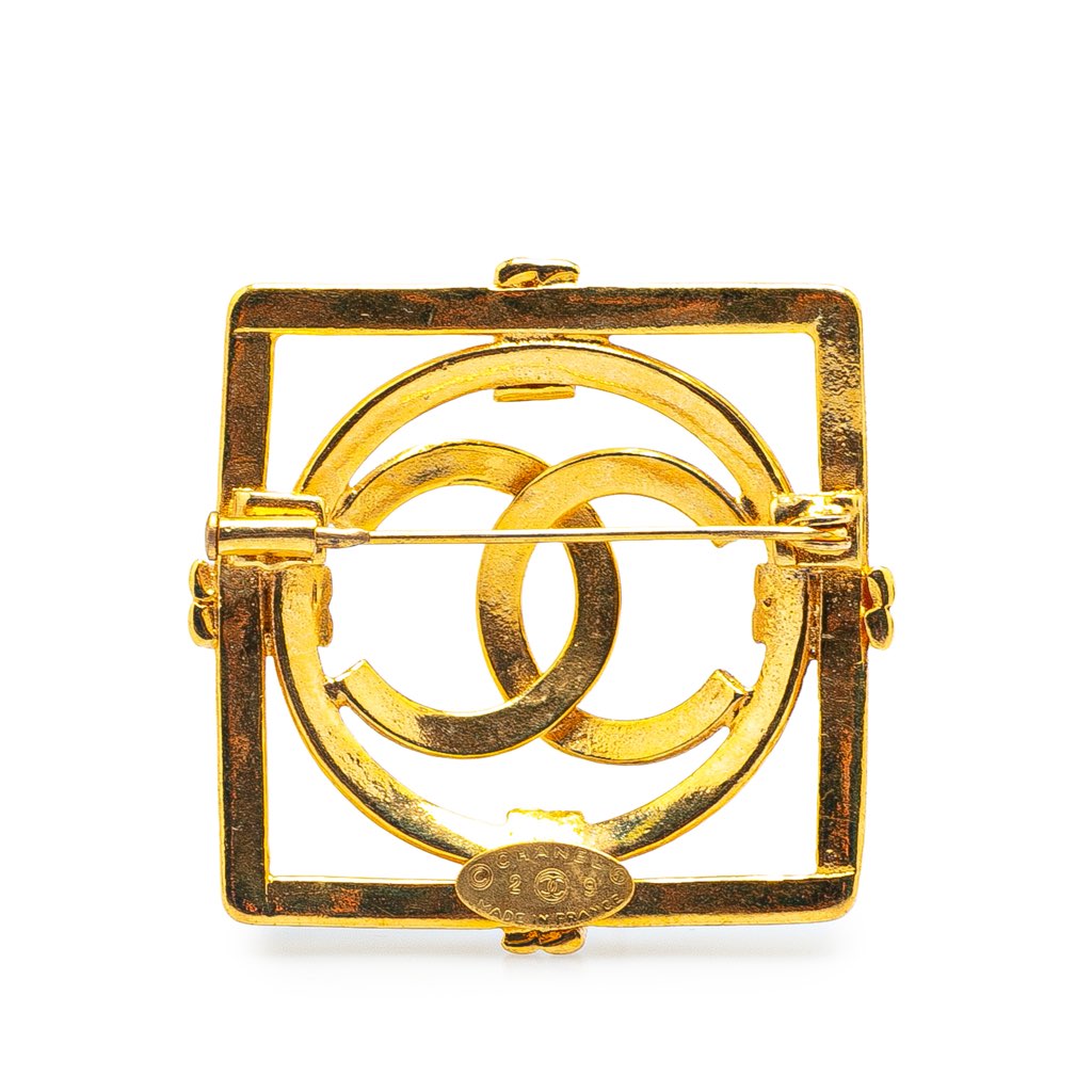 Chanel Gold Plated CC Square Lock Brooch - Back view