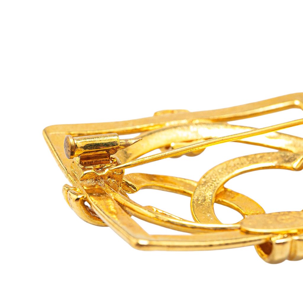 Chanel Gold Plated CC Square Lock Brooch - 4