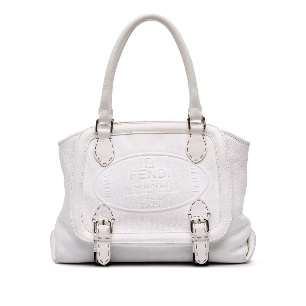 Fendi Leather Selleria Messalina Tote White Leather Good - Front View