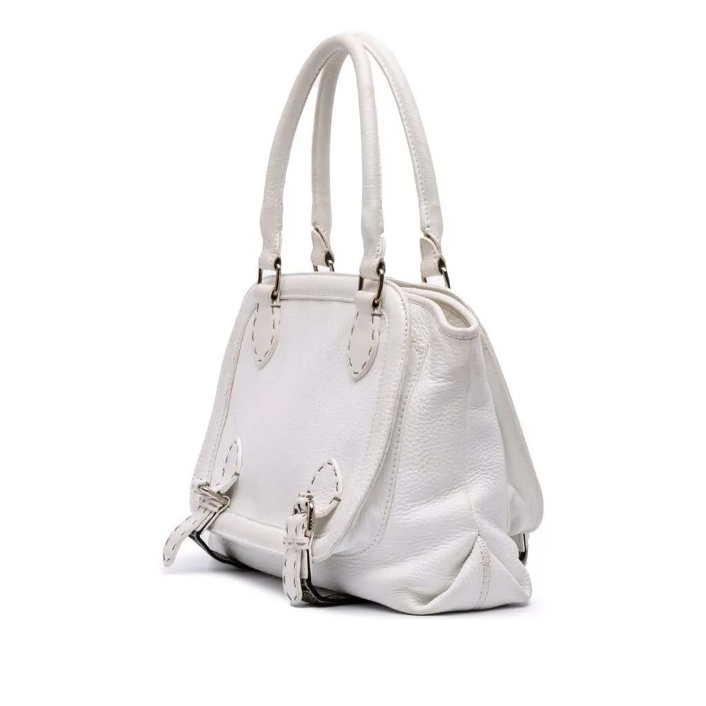Fendi Leather Selleria Messalina Tote White Leather Good - Back View