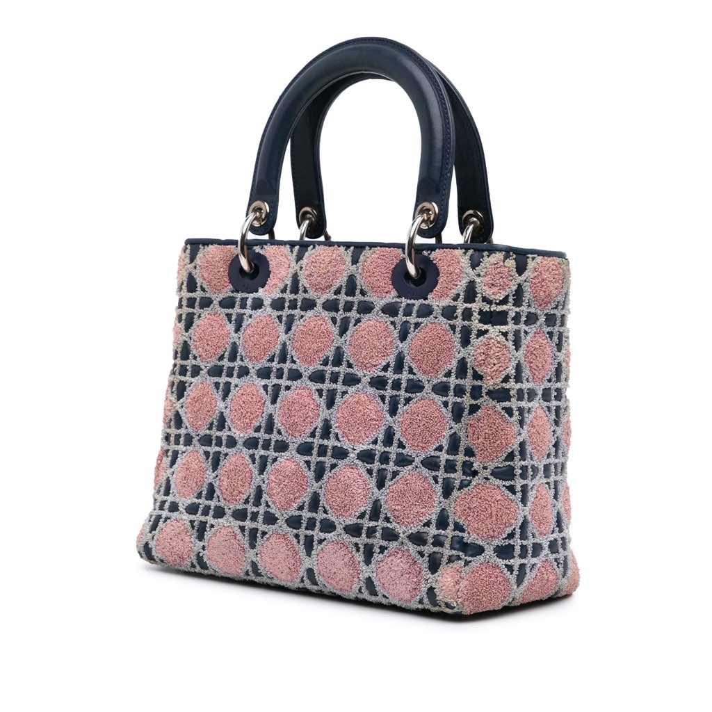 Dior Medium Lambskin And Tweed Cannage Lady Dior - 2