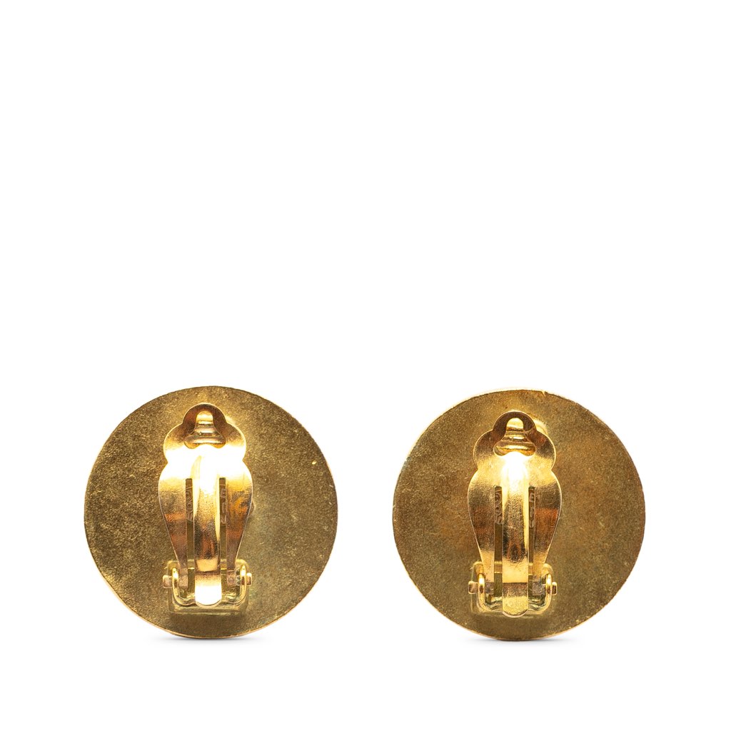 Chanel Gold Plated CC Button Clip On Earrings - 2