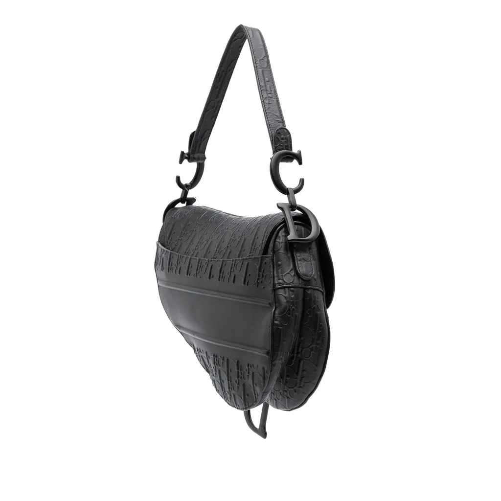 Dior Oblique Embossed Calfskin Saddle Bag Black Leather Good - Back View