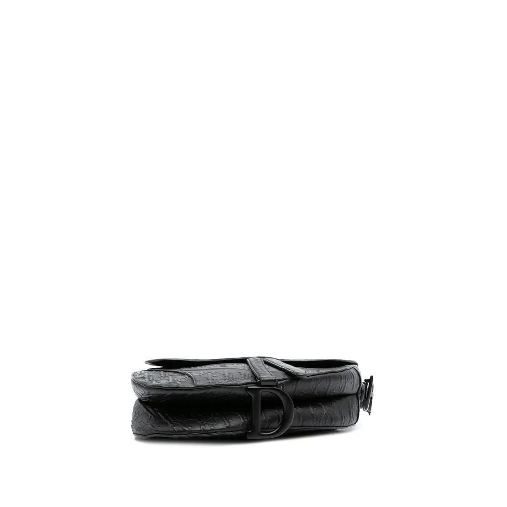 Dior Oblique Embossed Calfskin Saddle Bag Black Leather Good - Inside View